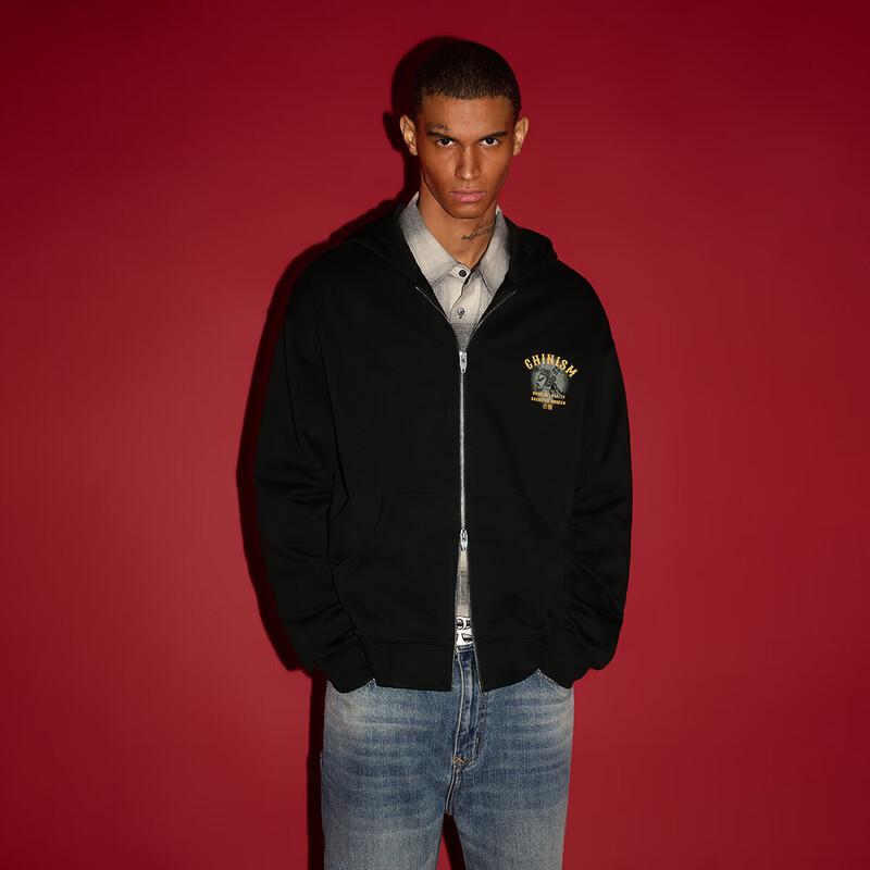CHINISM Heavyweight 400G Cotton Hooded Cardigan Sweatshirt XL