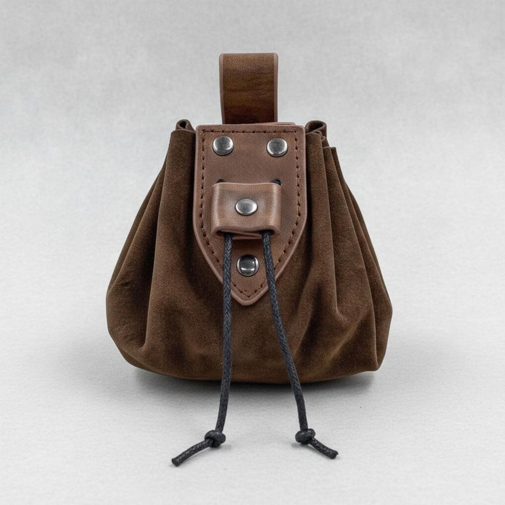 Medieval Waist Bag Antique-Finish Drawstring Pouch with Belt Loop