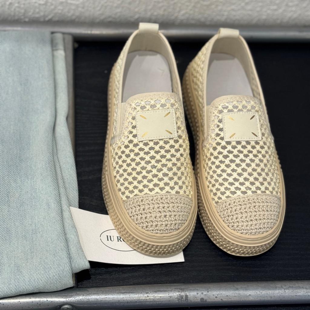 Mesh Hollow Breathable Fisherman Shoes Women's One-pedal Lazy Loafers 2025 Summer New Straw Biscuit Women's Shoes