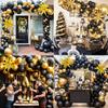 134pcs Black and Gold with Gold Confetti Balloon Garland Arch Set, Suitable for Birthday, Christmas, and New Year Decorations