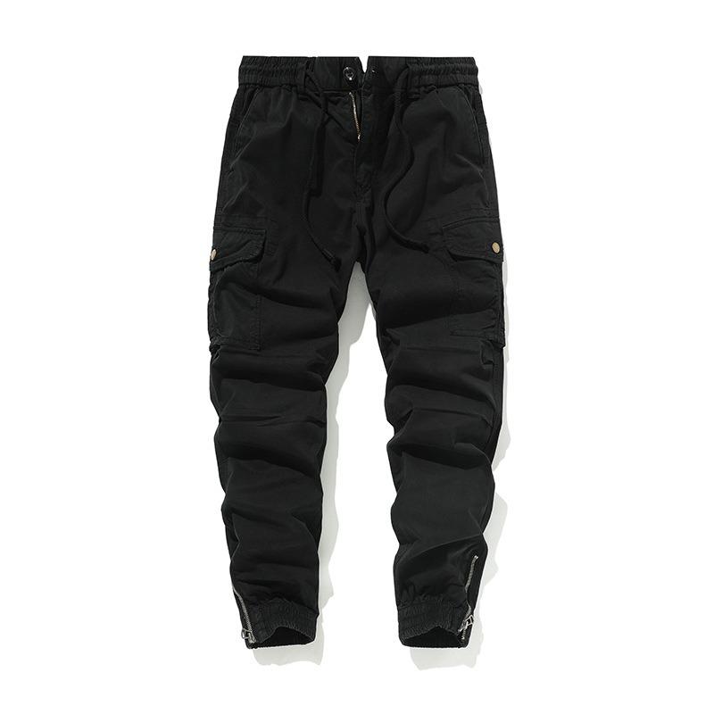 

High Street Men s Overalls Versatile Washed Wear-resistant Tights Solid Color Skin-friendly Cotton Trousers Casual Pants Men s 38 чёрный