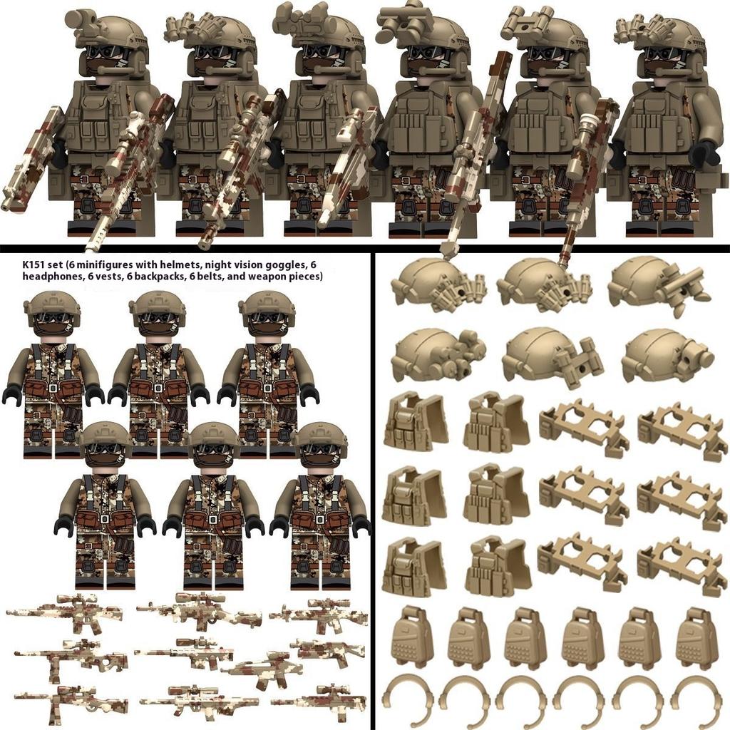Building Blocks Ghost Military Minifigures Fully Armed SWAT Boys Assemble Heavy Weapons Toys