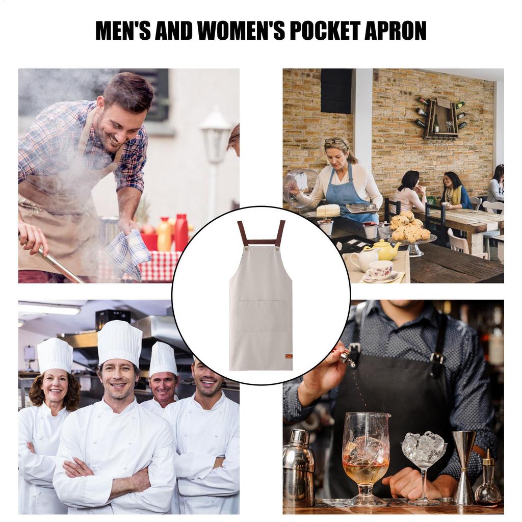 Chef Apron with Pockets Baking Kitchen Apron for Chef Dust-proof Adjustable Mens Aprons for Grilling Grill Apron for Barbecuing