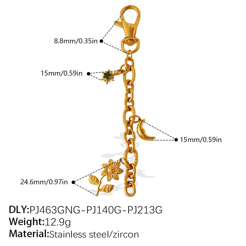 Ins Y2K Flower Natural Stone DIY Pendant Keychain, 18K Gold Plated Multi-element Pendant Chain