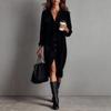 New Solid Corduroy Long Sleeve Lapel Collar Loose Shirt Dress