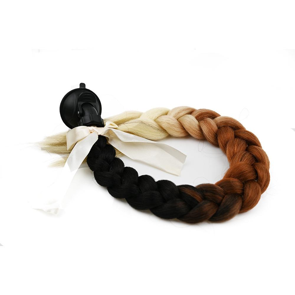 with Suction Cup Synthetic Helmet Pigtails with Bowknot Motorcycle Helmet Braids Wig Woman