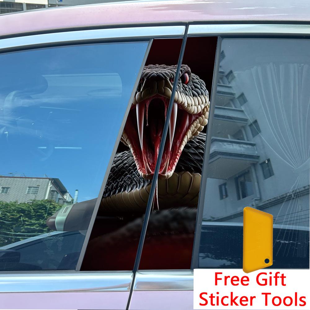 2pcs Halloween skull head snake Halloween viper Car Center Pillar Sticker B-Pillar Protective Film Decoration Decals