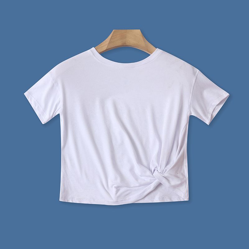 

C/2 Летняя Новинка Зарубежная Торговля Женская Одежда Молодежная Мода Приталенный Стиль Преппи Круглый Вырез Пуловер Короткий Рукав Короткая Однотонная Футболка White S