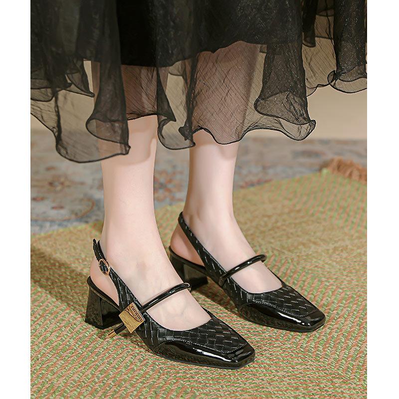 French style square toe high-heeled shoes for the summer of 2025  with a thick heel and toe cap sandals