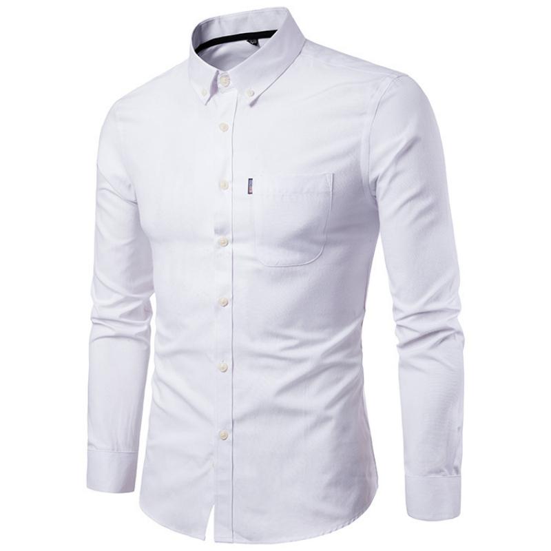 Autunno Nuovo Camicia da Uomo Oxford Filato Slim Fit Tinta Unita Camicia da Uomo Camicia a Maniche Lunghe da Uomo