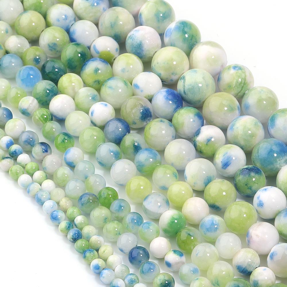 4 6 8 10 12mm Natural Persian Jade Stone Beads Blue Yellow Mixed Round Loose Beads For Jewelry Making DIY Bracelets Necklace