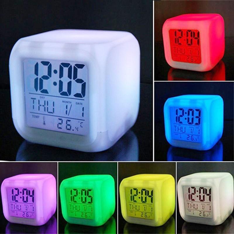 

Colorful Night Light Alarm Clock with Temperature Display 7 Color Changing LED A