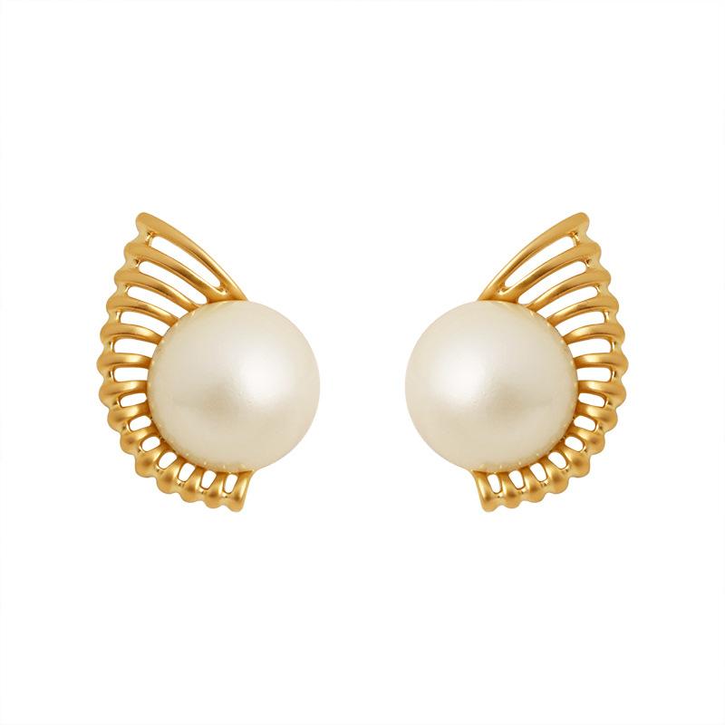 Geometry Sector Round Imitation Pearl Stud Earring for Women Korean Sweet Ear Wedding Party Jewelry