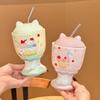 Cute Ice Cream Cat Goblet Creative Ceramic Mug with Lid Straw Water Cup for Girls' Birthday Gift