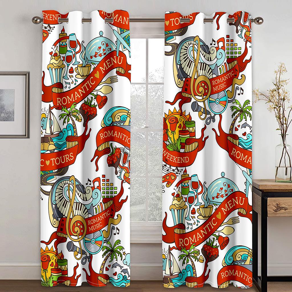 Animated Festa Junina village festival Luxurious Window Panel Drapes in Kids Bedroom Living Room Hall Treatments Kitchen Drapes Blinds