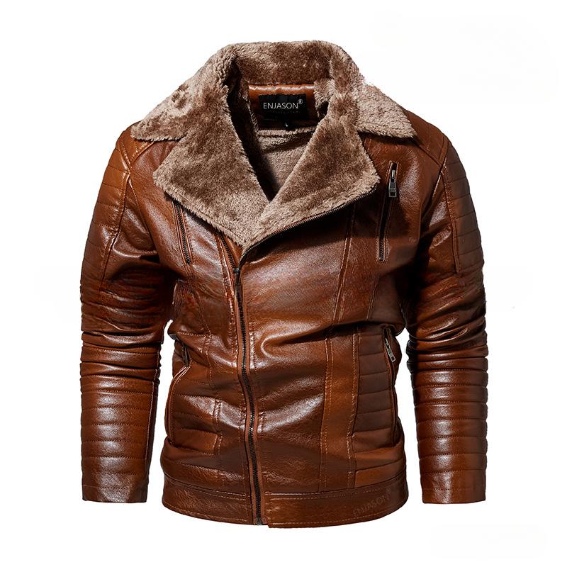 Nueva chaqueta de cuero para hombre con cremallera diagonal, chaqueta de hombre de PU con cuello de traje de polar inglés más caballero