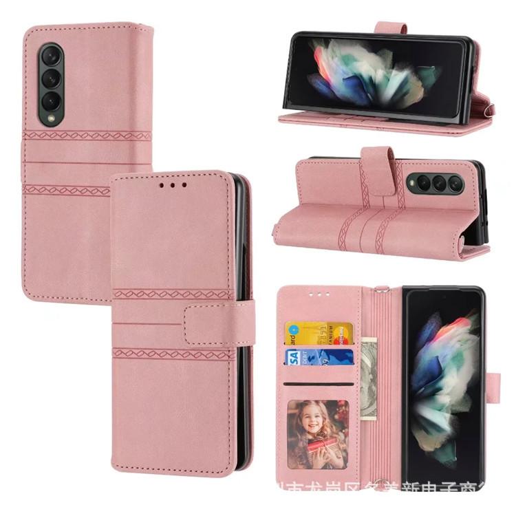 Applicable To Samsung ZFold4 Leather Mobile Phone Case Folding Screen ZFold3 Pattern Flip Wallet Portable Card Storage