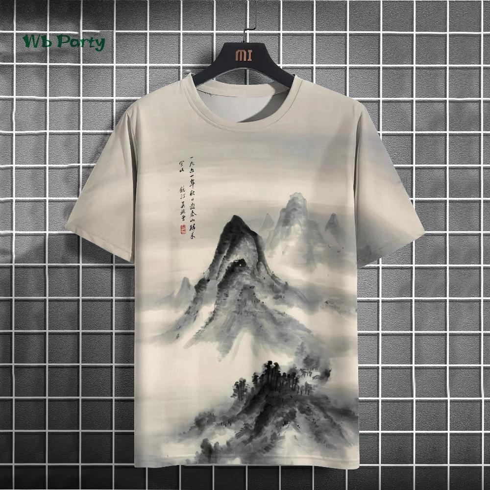 

Fashionable men s T-shirt with ink painting print short sleeved T-shirt oversized casual top summer men s daily outdoor clothing 6XL