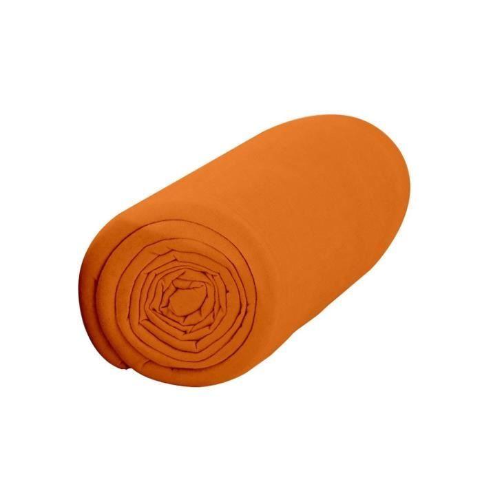 Drap housse - Naturelle - 160x200 cm - 100% coton - Bonnet 25 cm - Orange