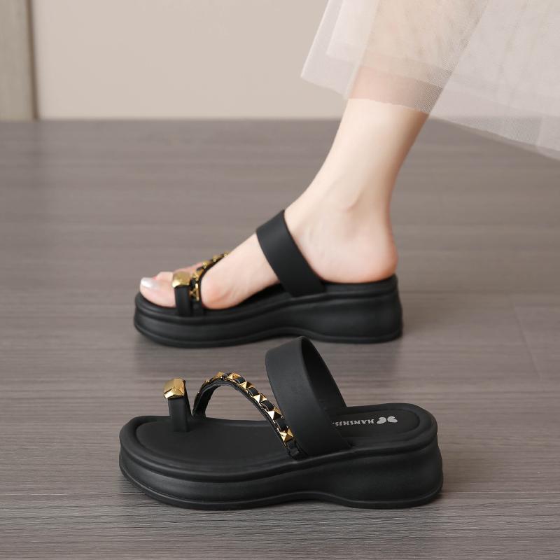 Fashion CRLAYDK Fashion Sandals for Women Slip On PU Leather Flip Flop Slides Ladies Casual Walking Summer Platform Beach Slippers