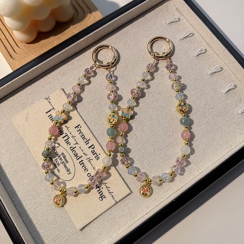 Retro Luxury Beaded Mobile Phone Lanyard Mobile Phone Wrist Strap Phone Short Anti-Lost Chain Exquisite Keychain Pendant