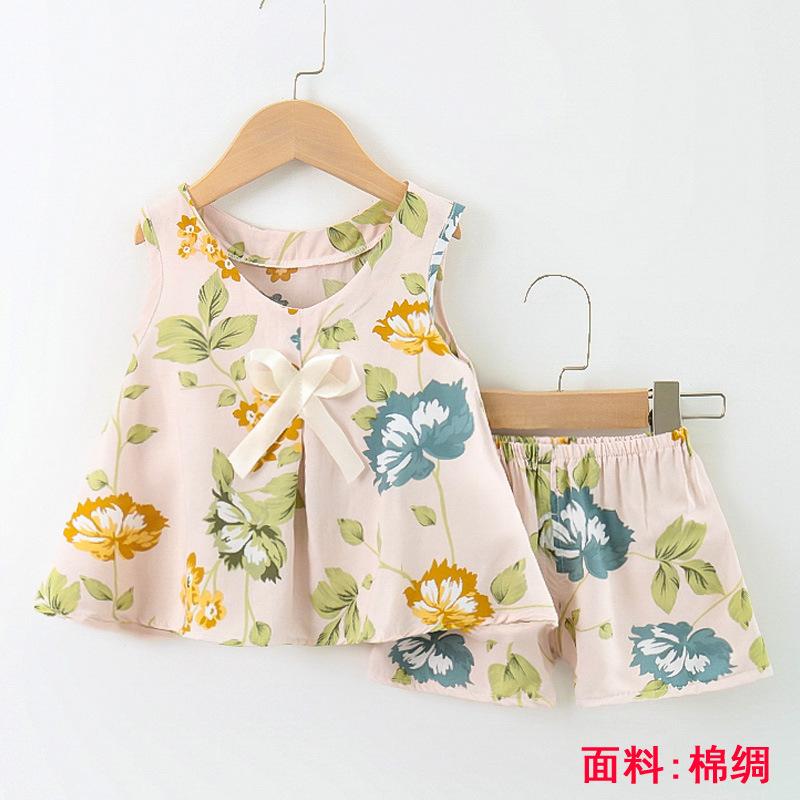 Girls Summer Floral Rayon Vest And Shorts Set Cute Baby Cotton Silk Home Wear Two Piece Outfit For Kids