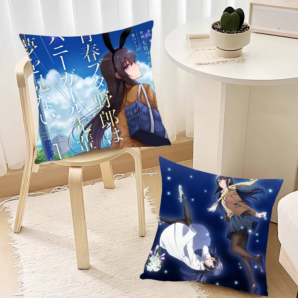 Anime Seishun Buta Yaro Black Stockings Pillow Case Square Pillow Bedroom Sofa Leisure Comfort Cushion Car Home Decoration
