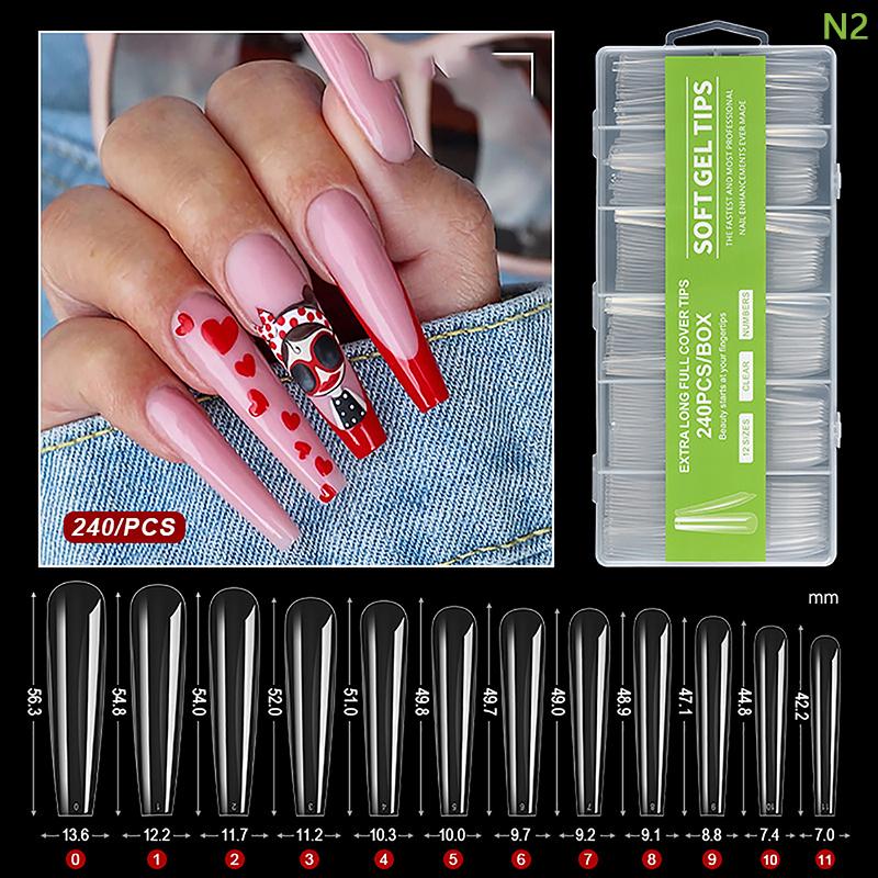 240Pcs/Box Fake Nails Clear Super Long False Nail Acrylic Artificial Nail For Extension Manicure Charms Nail Tips Art Salons