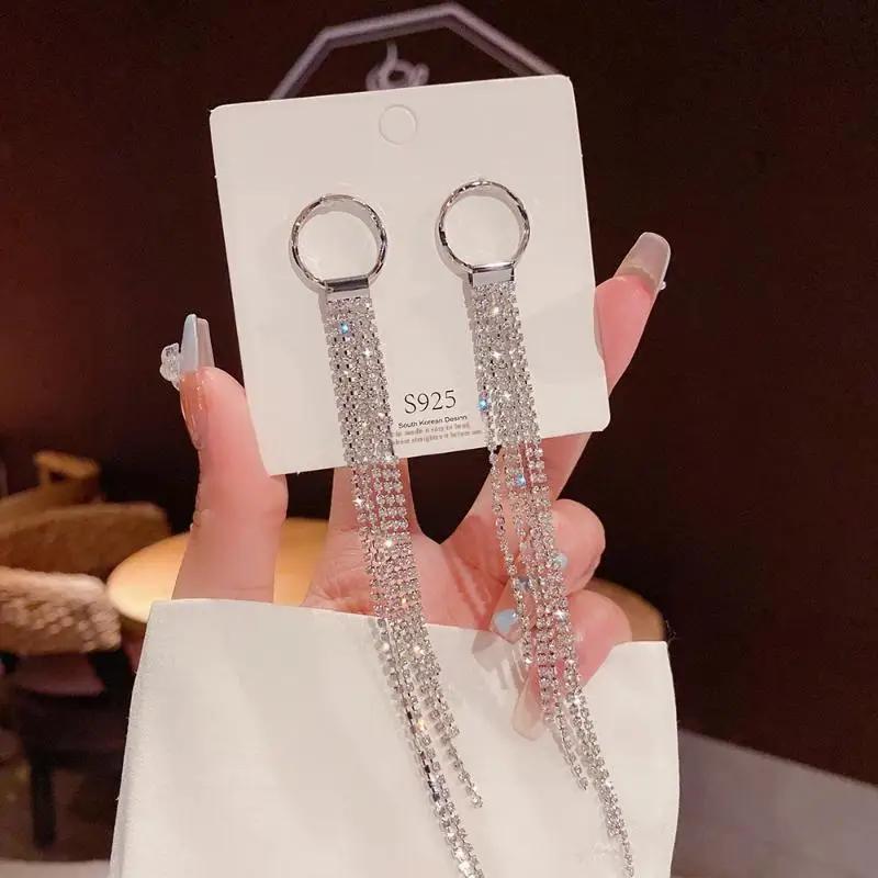 1 Pair Dangle Earrings Bowknot Shape Shining Rhinestones Lady Earrings Heart Imitation Pearls Tassel Jewelry Accessory