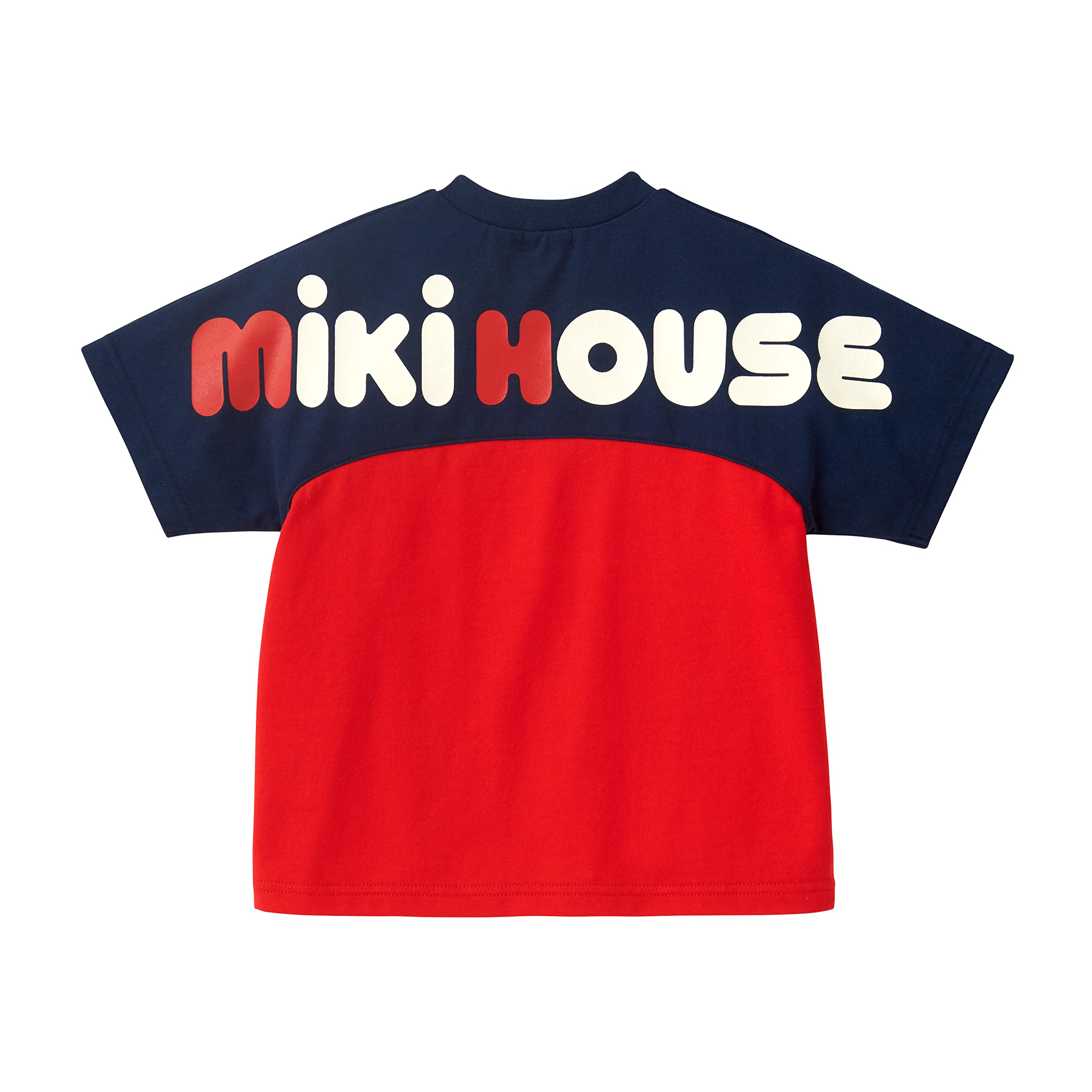 

MIKI HOUSE Short Sleeve T-Shirt, Logo, Plain, Simple, Made in Japan, Boys, Girls, Baby, Kids, Children s Clothing, 10-5242-495, 90cm, Red x Navy
