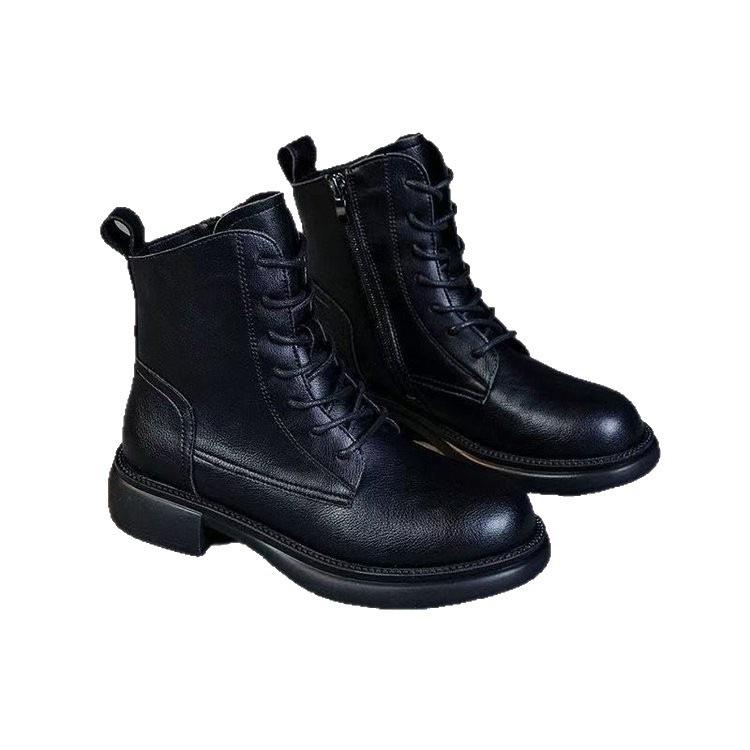 Fashion Martin Boots Women's British Style Short Boots 2025 Autumn and Winter New Soft Leather Thick Heel Single Boots Thick-soled Velvet Boots