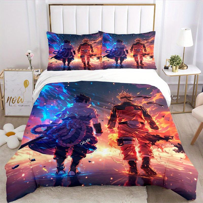 3pcs Naruto vs Sasuke Anime Theme Printed Quilt Set - Soft and Comfortable Quilt Cover for Bedroom, Guest Room and Dormitory Decorative Bedding Set 1