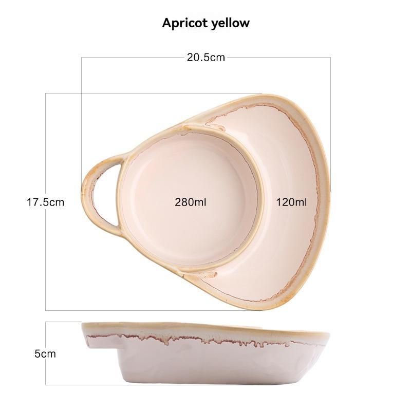 Retro single-handle breakfast grid ceramic baking pan creative baked rice snack fruit salad plate personalized breakfast plate, apricot