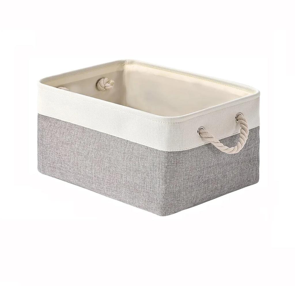 1pc Linen Fabric Storage Basket Two Colors Foldable Sundries Storage Box with Handle Large Capacity Uncovered Clothes Basket