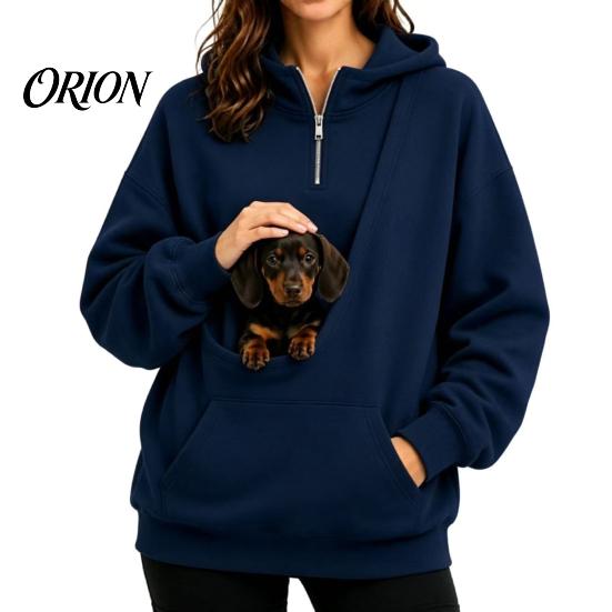 Travel Sweatshirt with Front Pouch Women Hoodie Pet Carrier Pocket, Half Zipper Pullover Sweatshirt, Dog for Small Pets Loose Fit Long Sleeve
