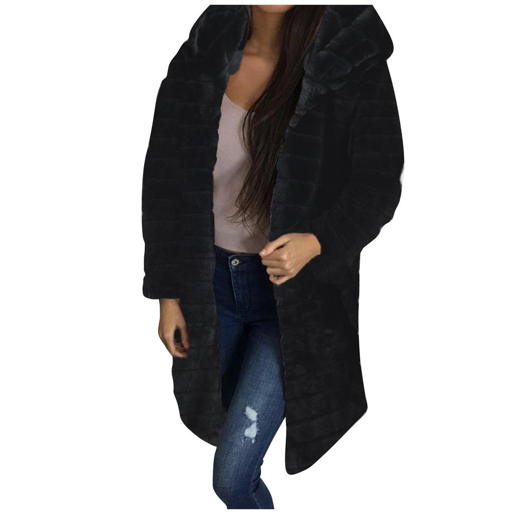 Women's Fashion Long Sleeve Plush Waistcoat Faux-Fur Hoodie Top Coat Outwear