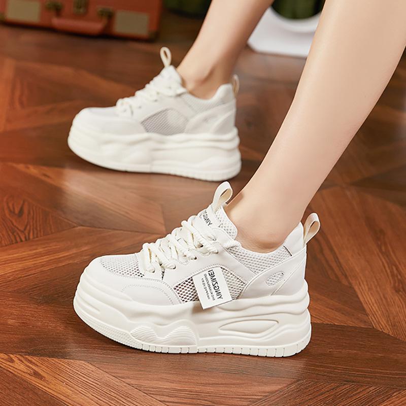Thick-soled Little White Shoes for Women's 2025 Spring New Versatile Trendy Breathable Mesh Muffin Shoes, Small Inner Height-increasing Women's Shoes