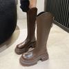 Muffin Bottom High Boots Thick Heel Thick Sole Knee Long Boots Small Man Height Increase Versatile Knight Boots Women Ins Tide