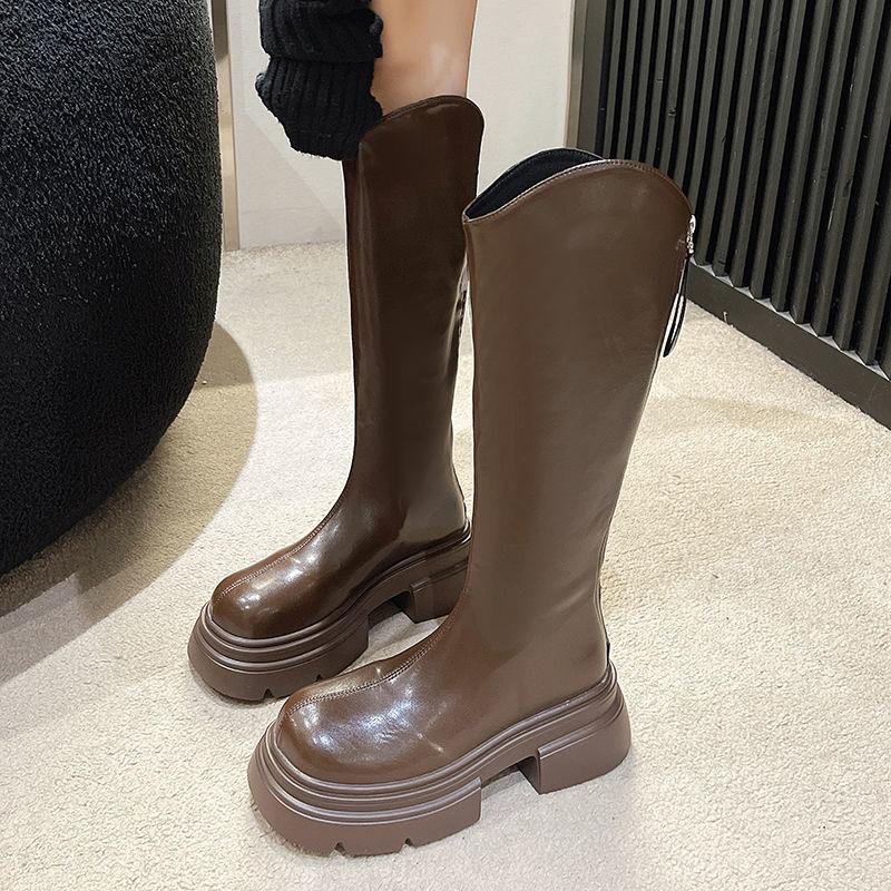 Muffin Bottom High Boots Thick Heel Thick Sole Knee Long Boots Small Man Height Increase Versatile Knight Boots Women Ins Tide