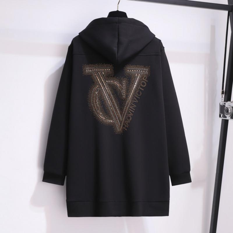 

Толстовка с капюшоном из толстого флиса средней длины на молнии для женщин осенне-зимнего периода больших размеров 7XL чёрный