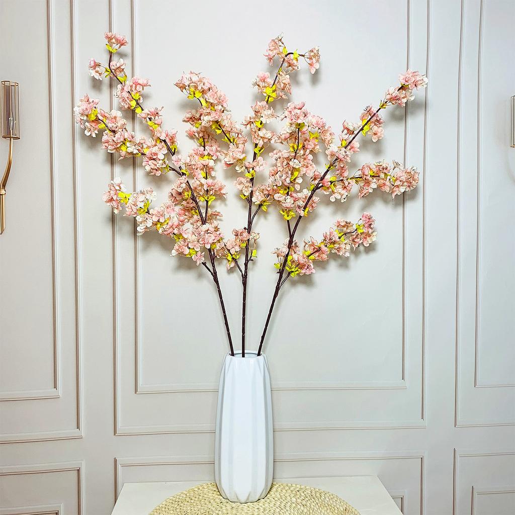 Artificial Cherry Flower Branch 4 Pronged Romantic False Flower Branch Decoration for Home Living Room Bedroom White
