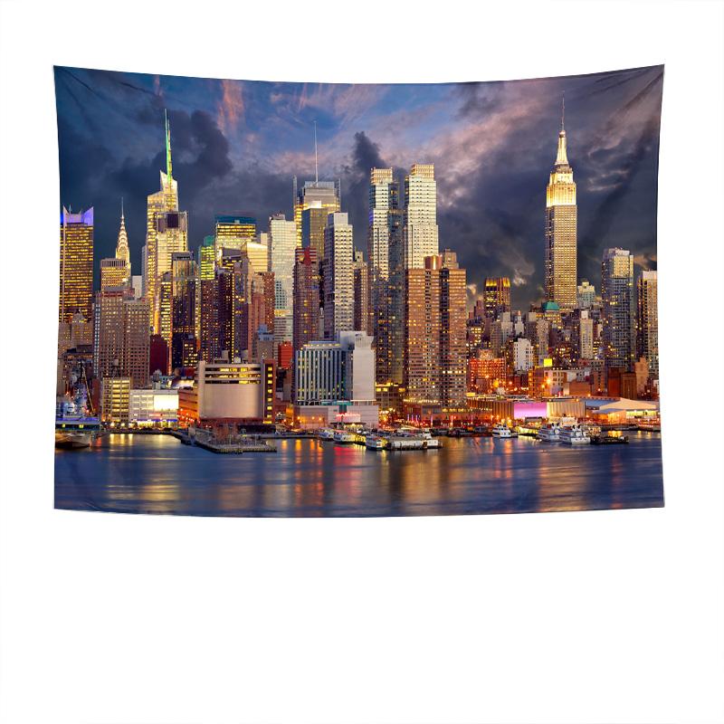 Urban Night View Hanging Cloth  Modern City Skyline Decorative Hanging Painting 74x94cm(29x37in)