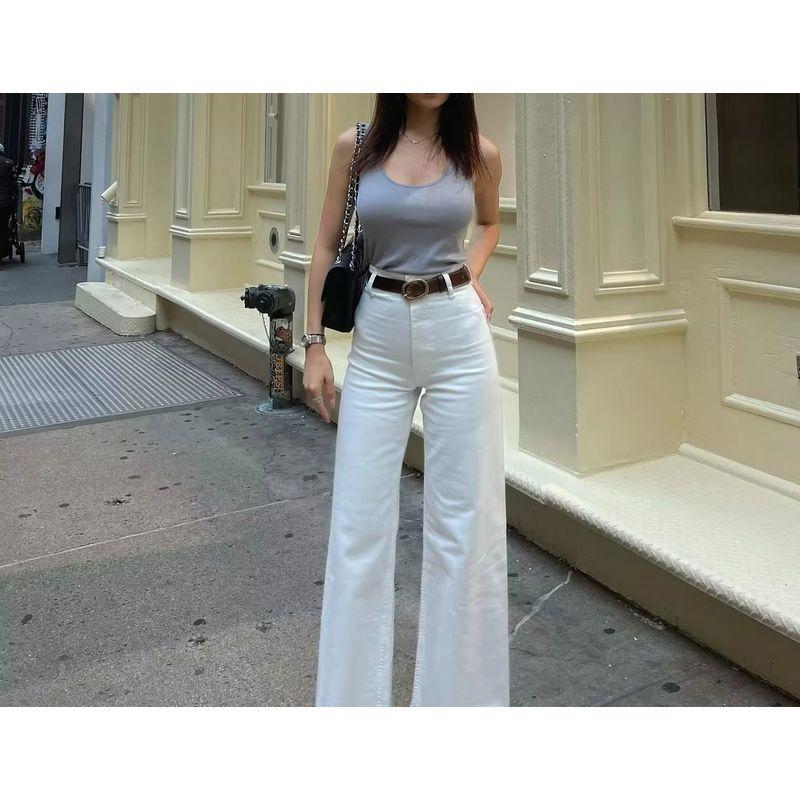 Spring New Women's Clothing French Vintage Style Fashion All-Match High Waist Stretch Nautica Style Micro-Pull Denim Pants