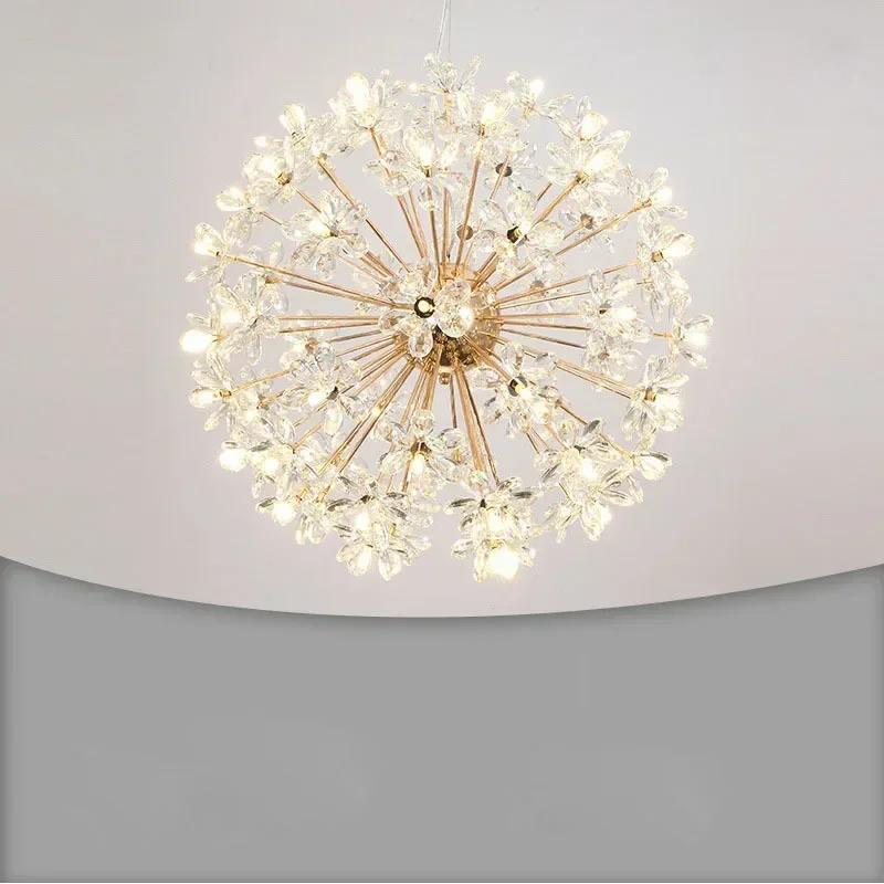 W1917 Modern Luxury Crystal Chandelier Dandelion Round Ball Pendant Ceiling Lamp for Dining Living Room Hanging Light New
