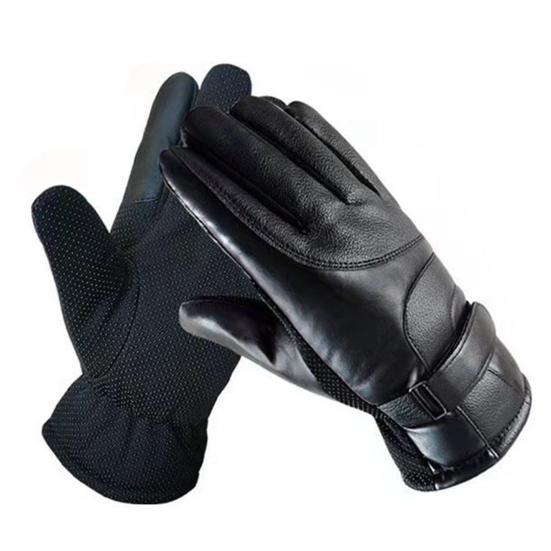 1 Pair Faux Leather Cycling Gloves Men Women Anti-slip Touchscreen Fleece Lined Gloves Winter Outdoor Cold Weather Wind-proof Warm Thick Thermal