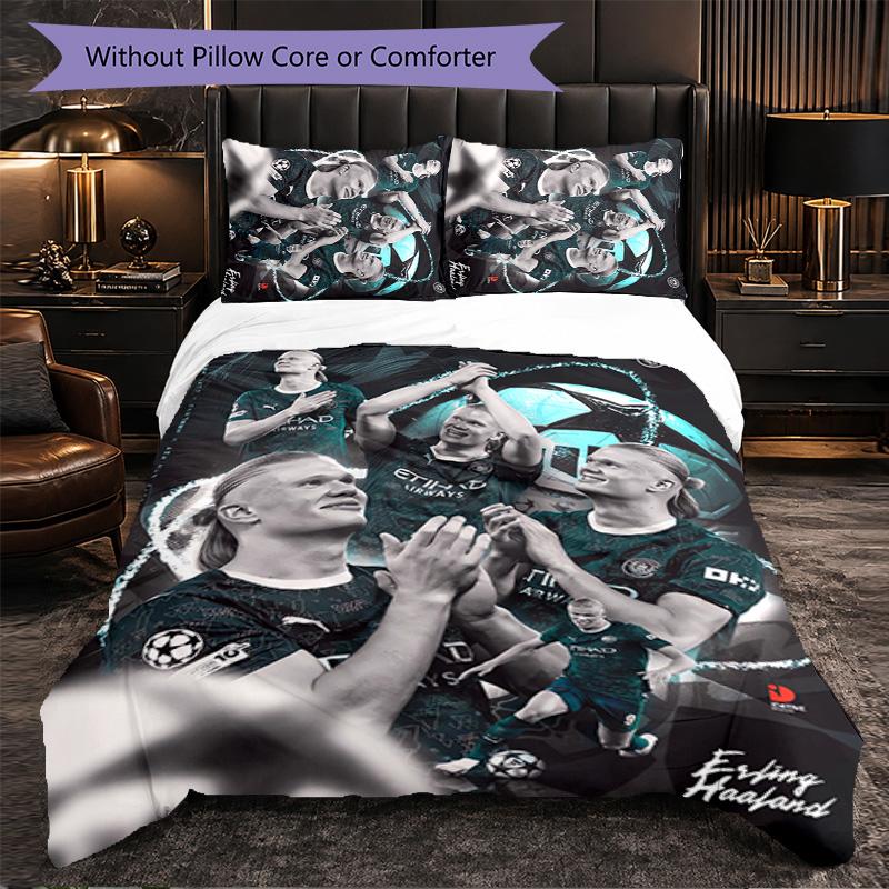 Biancheria da Letto a Tema Erling Haaland Set 3 Pezzi Copripiumino Biancheria da Letto Decorativa Per Stanza Adolescenti Decorazione Casa