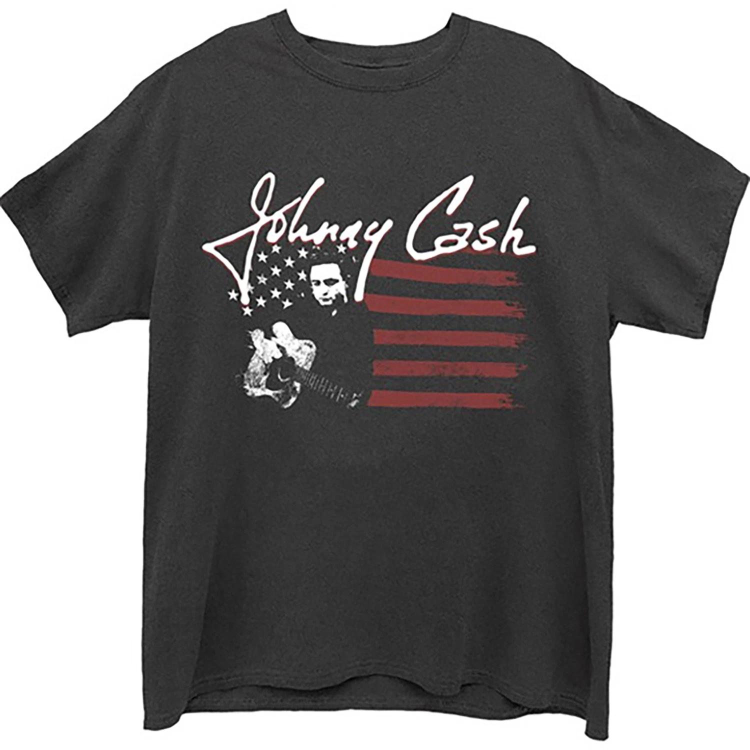 Men s Johnny Cash Red, Black & White American Flag Logo & Photo T-shirt XS