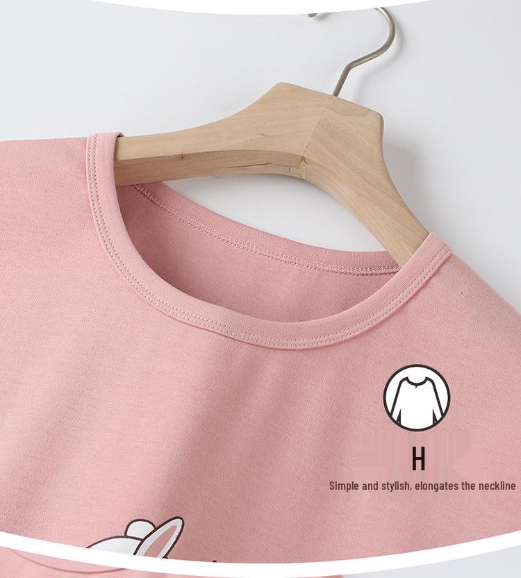 Women's Summer Cotton Pajamas: Short Sleeve Top & Long Pants, Stylish, Casual, Loose Fit, Plus Size, Outdoor-Friendly Loungewear