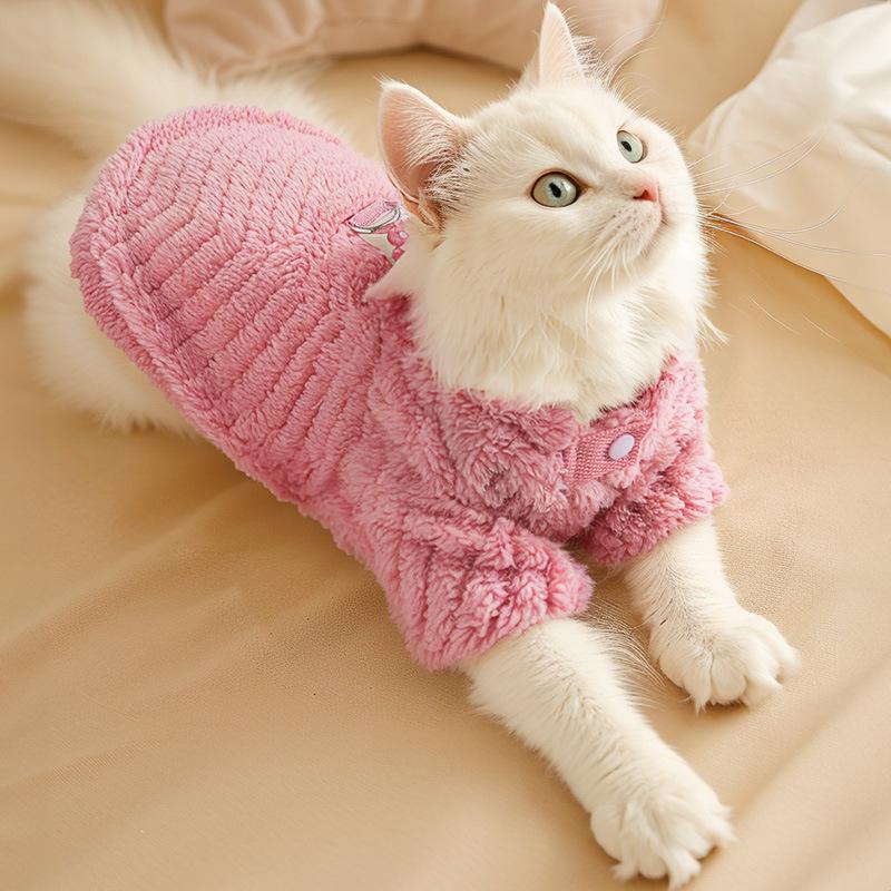 Plush Velvet Thickened Cotton Jacket for Cats - Autumn/Winter Style, Silver Gradient, Warm Pet Clothing for German & English Shorthair Kittens