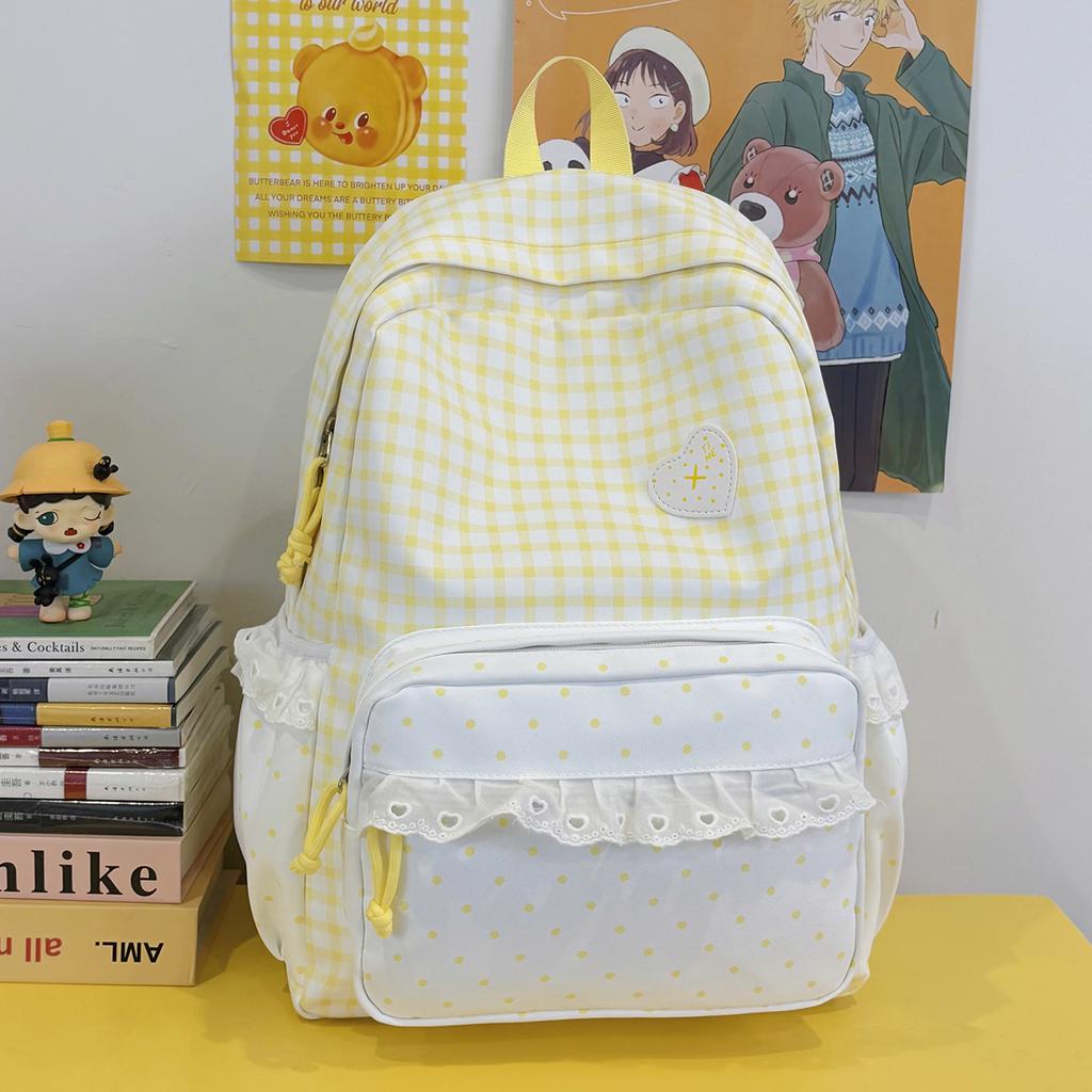 Schultasche hoher Wert Karomuster Spitze Rucksack Schülerinnen Schultasche niedlich Koreanische Version große Kapazität leichter Pendler Reise Rucksack